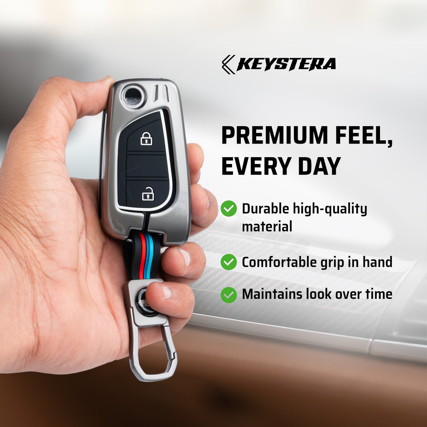 Metal Silicone Key Cover Compatible for Toyota Innova Crysta | Corolla Altis Flip Key (2 Button)