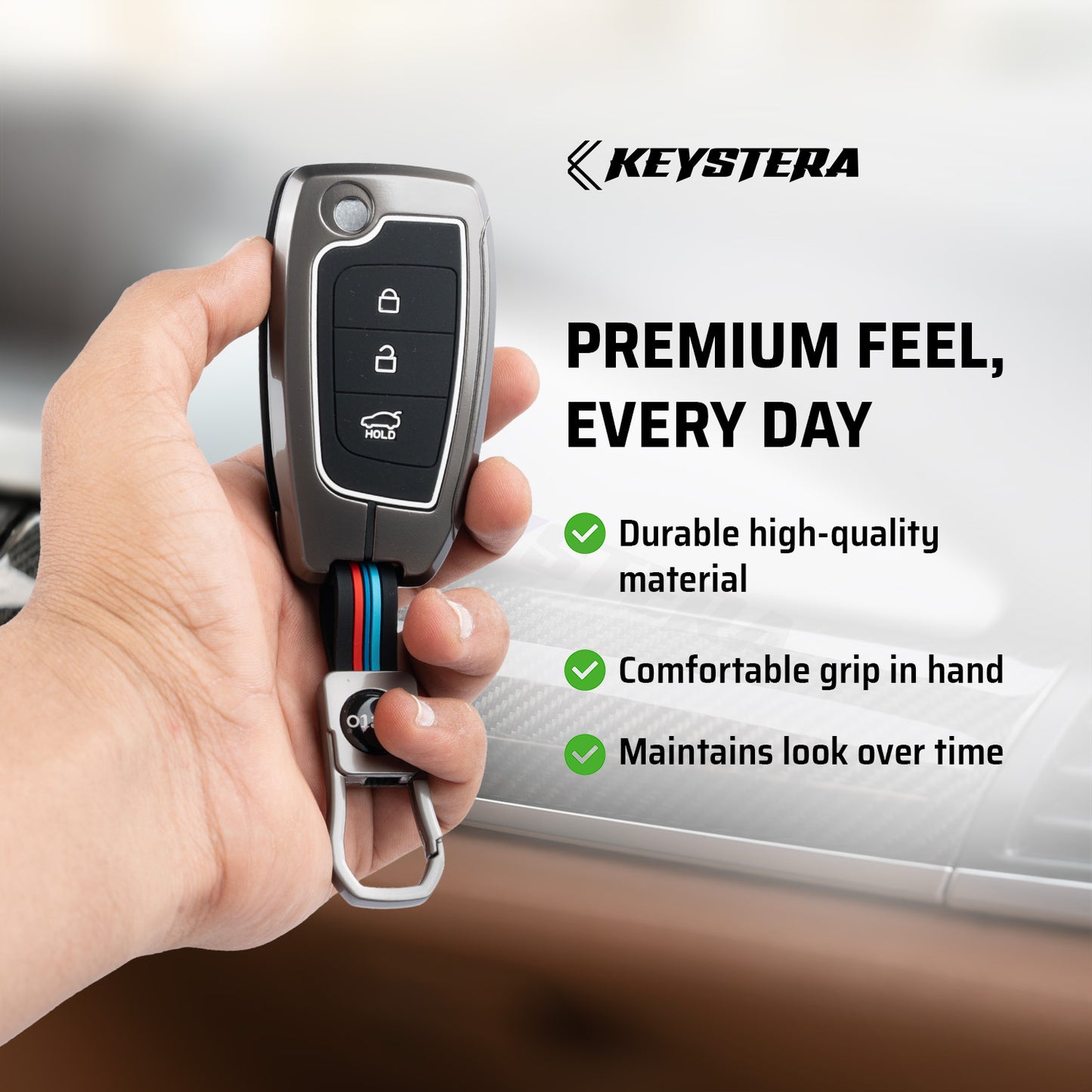 Metal silicon Car Key Cover Compatible For Hyundai Kona, Verna, Tucson, Venue, Aura (3 Button Flip Key)