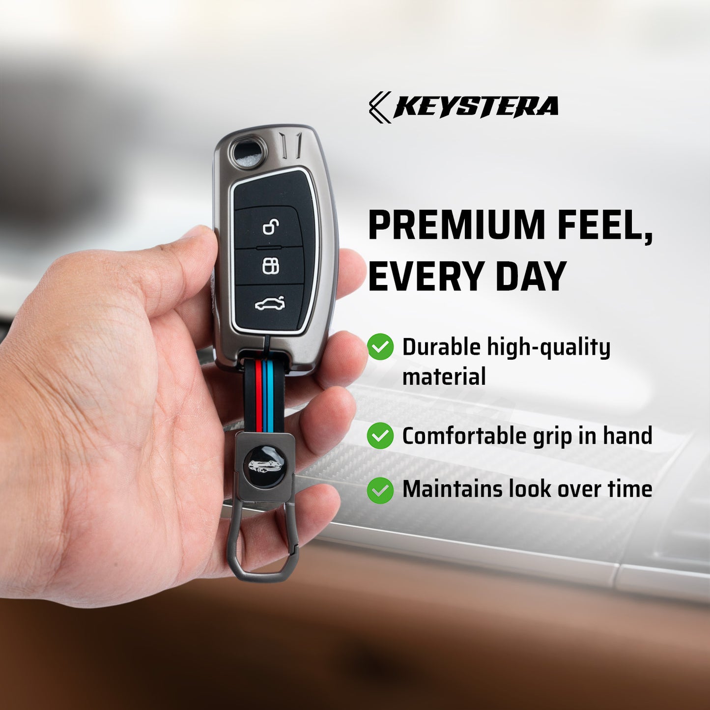 Metal Silicone Key Cover Compatible for Ford EcoSport | Aspire | Freestyle Flip Key only (3 Button Flip Key)