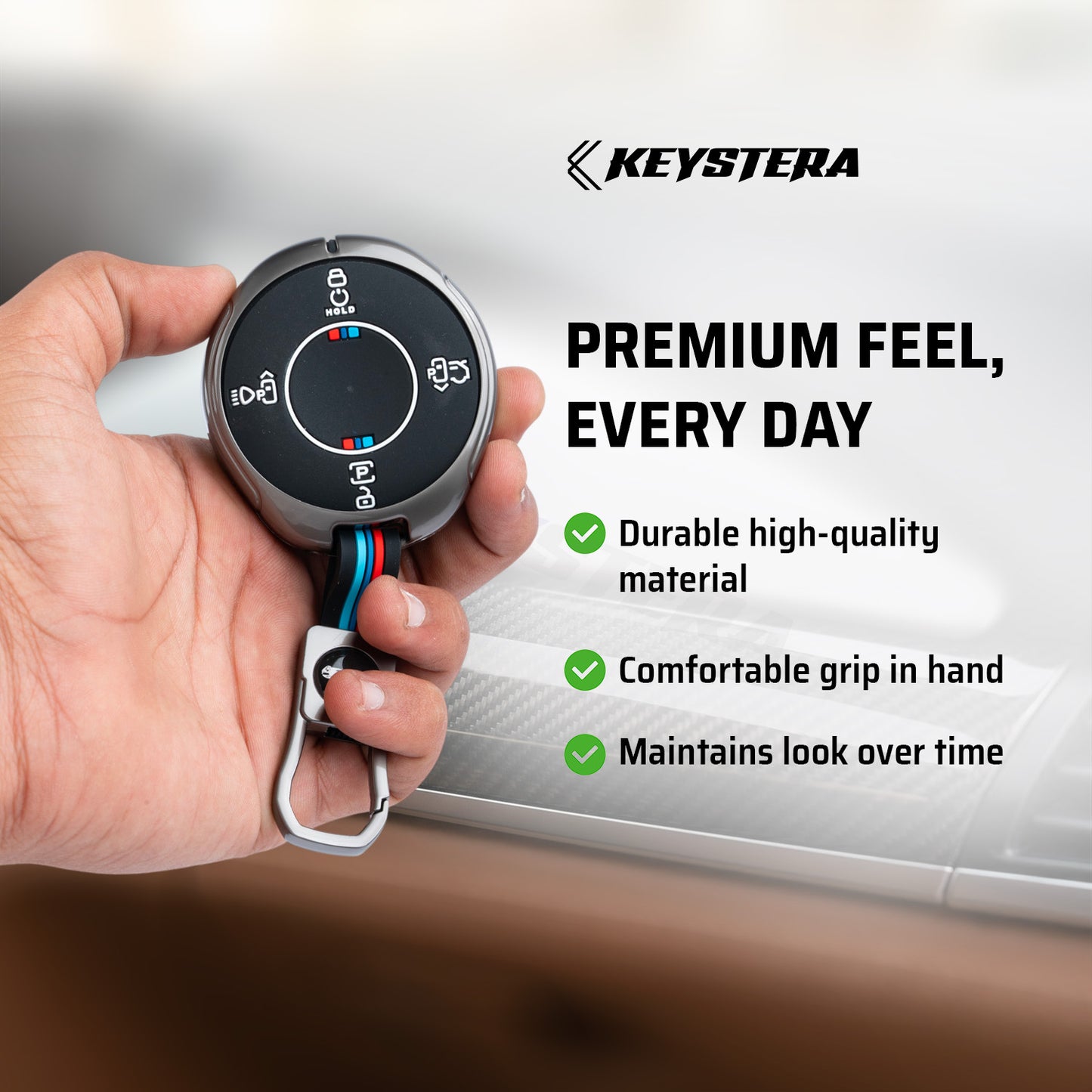 Metal Silicone Car Key Cover Compatible For TATA Harrier EV 4 button Smart Key.