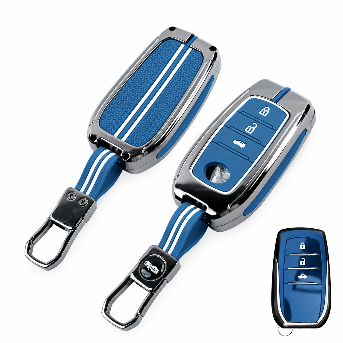 Metal Key Cover Compatible For Toyota: Innova Crysta, HyCross, Hilux, Fortuner, Legender, Land Cruiser, Camry (3 button smart key)