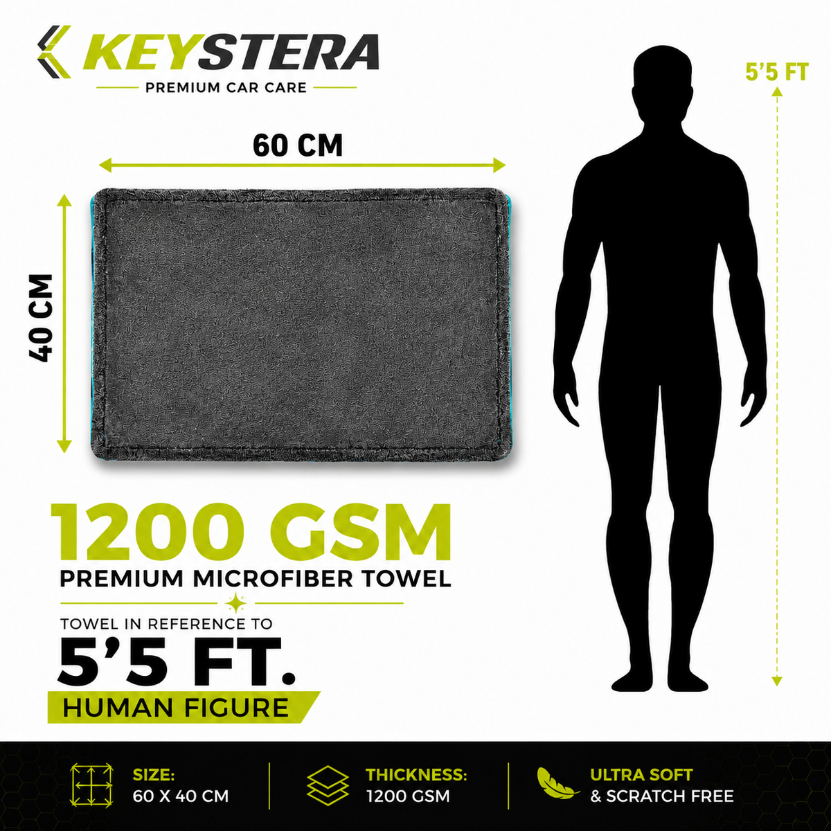 Keystera 1200 GSM Twisted Loop Car Microfiber Clothes (60X40 CM)