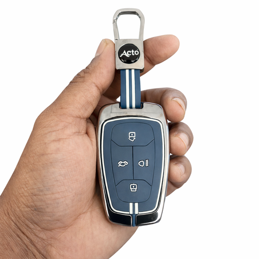 Metal Key Cover Compatible For Tata: Nexon, Harrier,Tiago, Tigor BS6, Tigor EV, Safari 2021, Altroz, Safari Gold, Gravitas, Punch (4 button smart key)