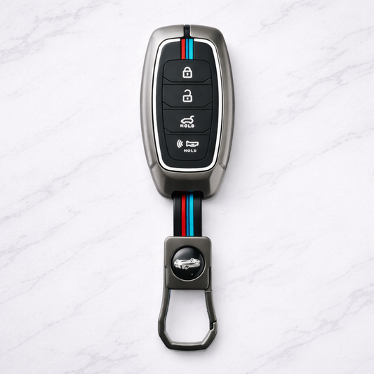Metal Silicone Key Cover Compatible for New Hyundai New Verna | Verna 2020 Smart Key (4 Button Smart key)