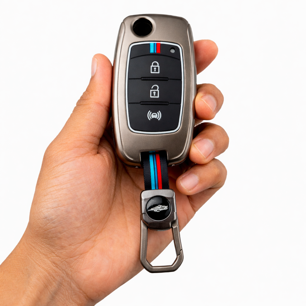 Metal Silicone Key Cover Compatible for Mahindra Alturas G4, XUV 300. ( 3 Button Flip Key)