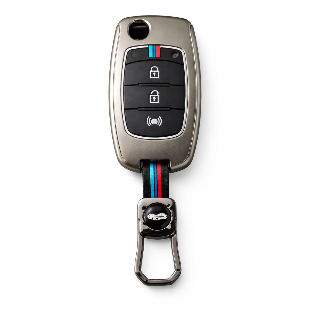 Metal Silicone Key Cover Compatible for Mahindra Alturas G4, XUV 300. ( 3 Button Flip Key)