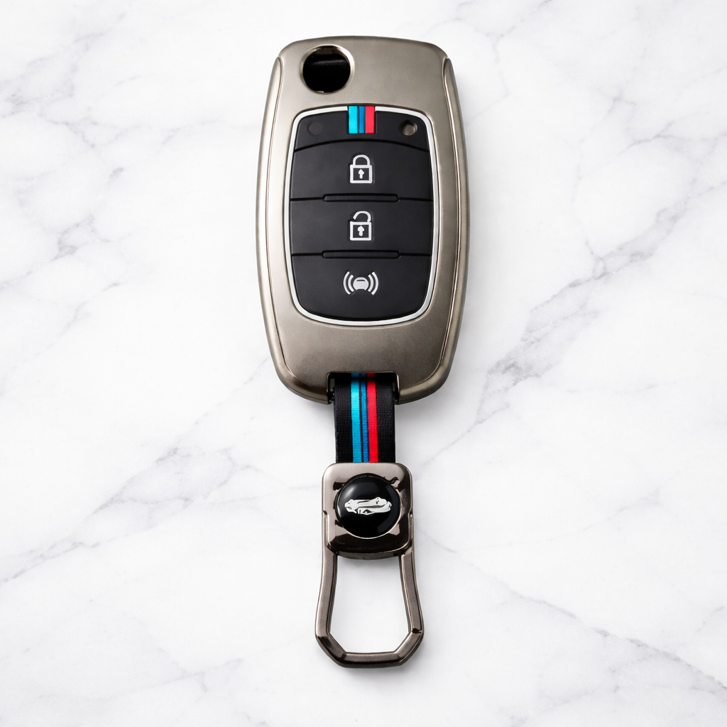 Metal Silicone Key Cover Compatible for Mahindra Alturas G4, XUV 300. ( 3 Button Flip Key)