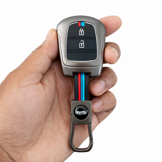 Metal Silicone Key Cover Compatible for Hyundai Grand i10 | Santro (2 Button Key)