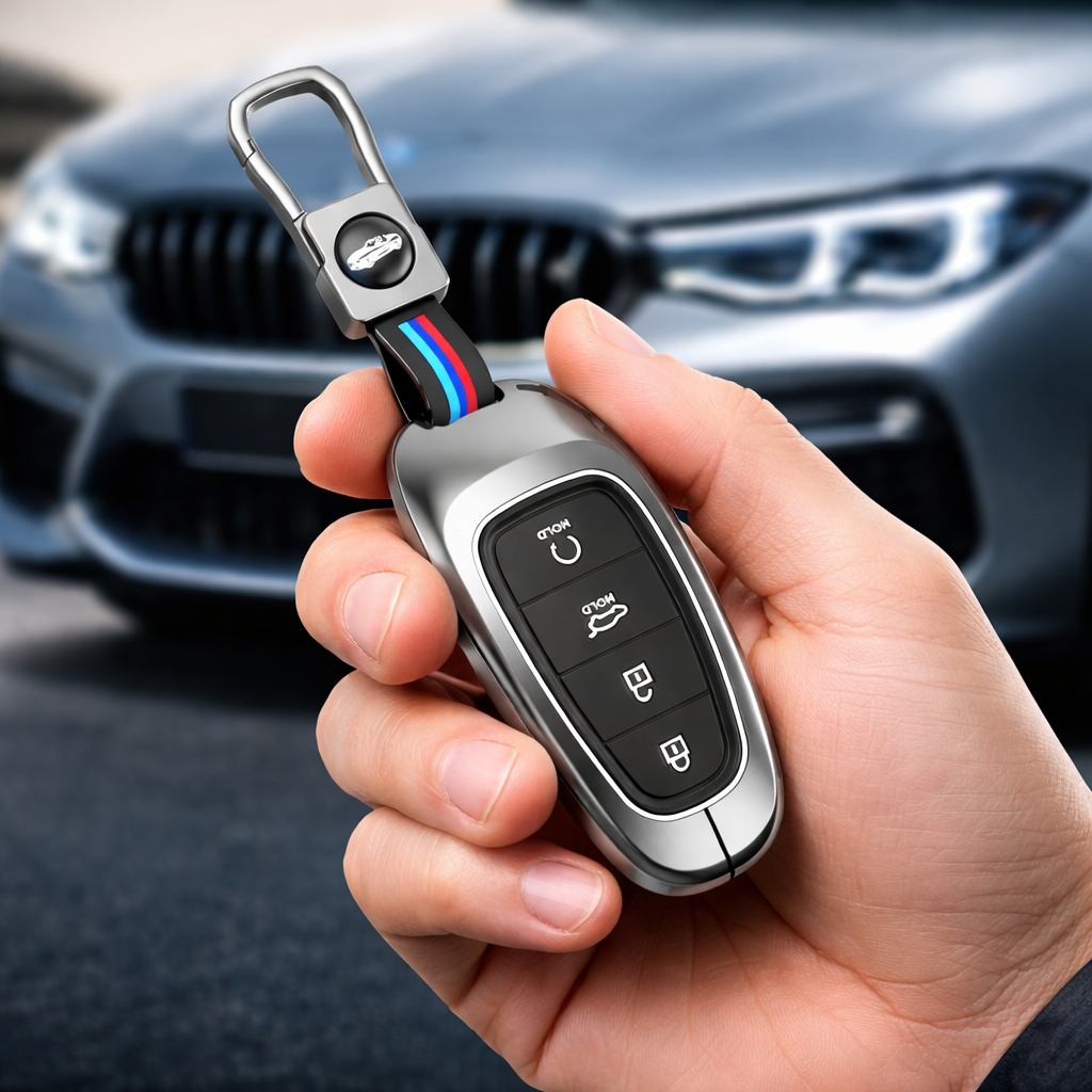 Metal Silicone Key Cover Compatible For Hyundai Tucson - 4 Button Smart Key