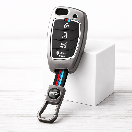 Metal Silicone Key Cover Compatible For Hyundai: Santa Fe (4 Button Flip Key)
