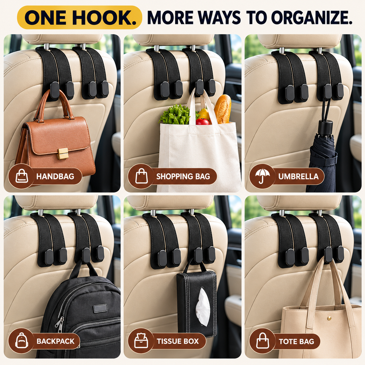 [ Pack of 2 ] Keystera 360° Rotatable Car Headrest Hooks with Phone Holder, Multi-Purpose Back Seat Organizer Hanger for Handbag, Shopping Bag, Backpack, Easy Install Car Seat Storage Hook