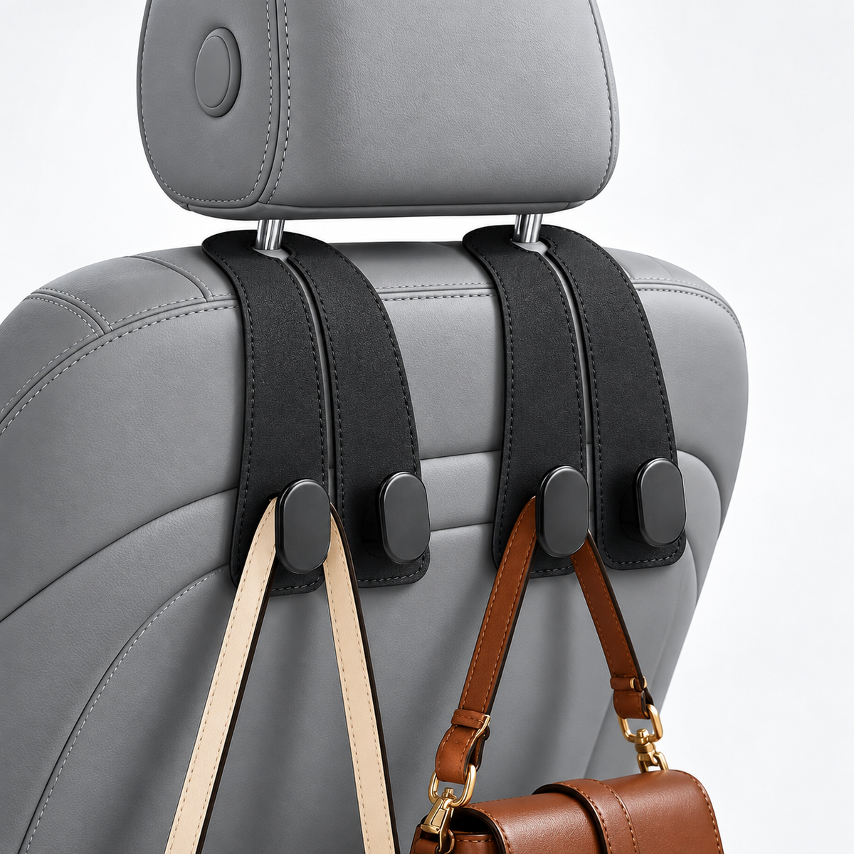 [ Pack of 2 ] Keystera 360° Rotatable Car Headrest Hooks with Phone Holder, Multi-Purpose Back Seat Organizer Hanger for Handbag, Shopping Bag, Backpack, Easy Install Car Seat Storage Hook