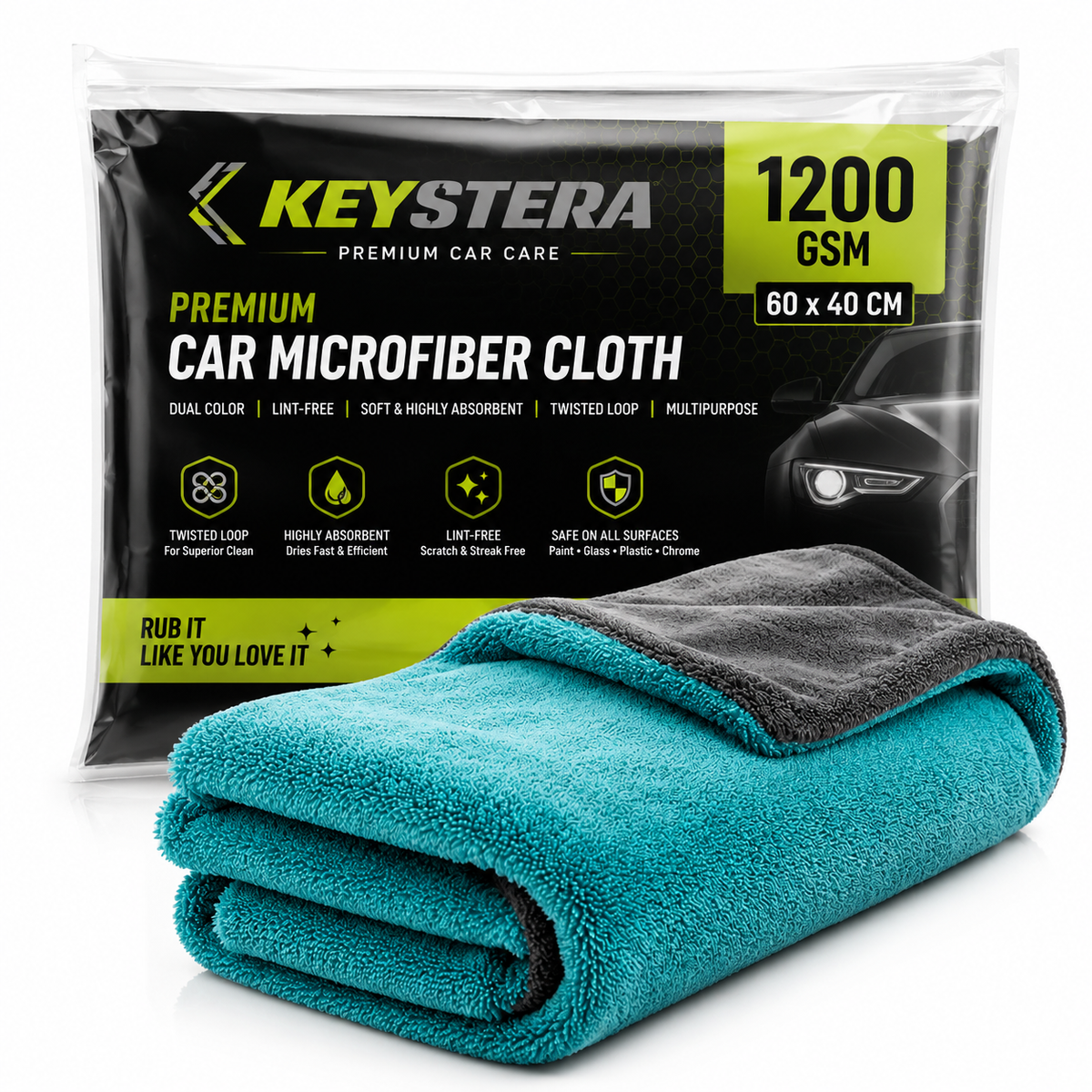 Keystera 1200 GSM Twisted Loop Car Microfiber Clothes (60X40 CM)