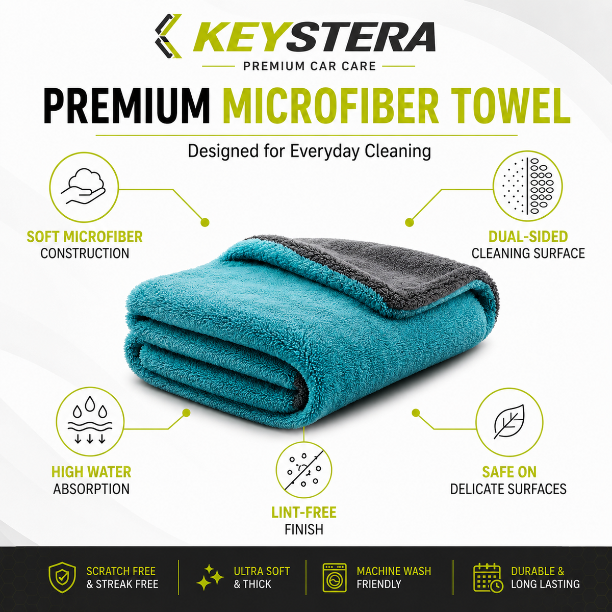 Keystera 1200 GSM Twisted Loop Car Microfiber Clothes (60X40 CM)