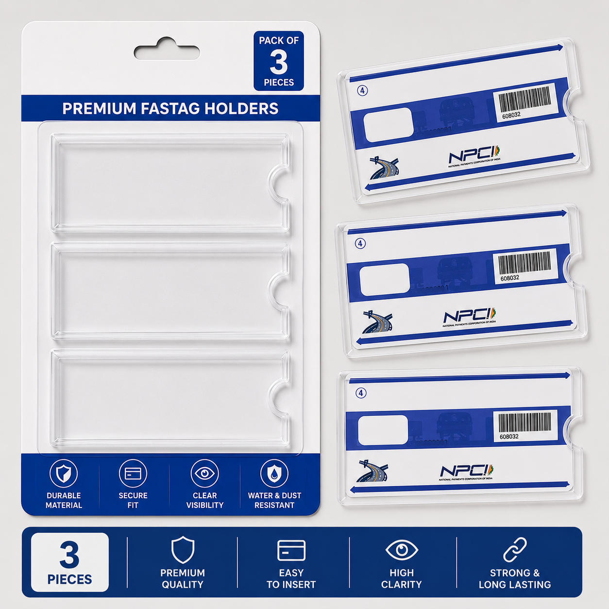 (Pack Of 2) Fast TAG Holder Windshield Glass Protector with double side Tape