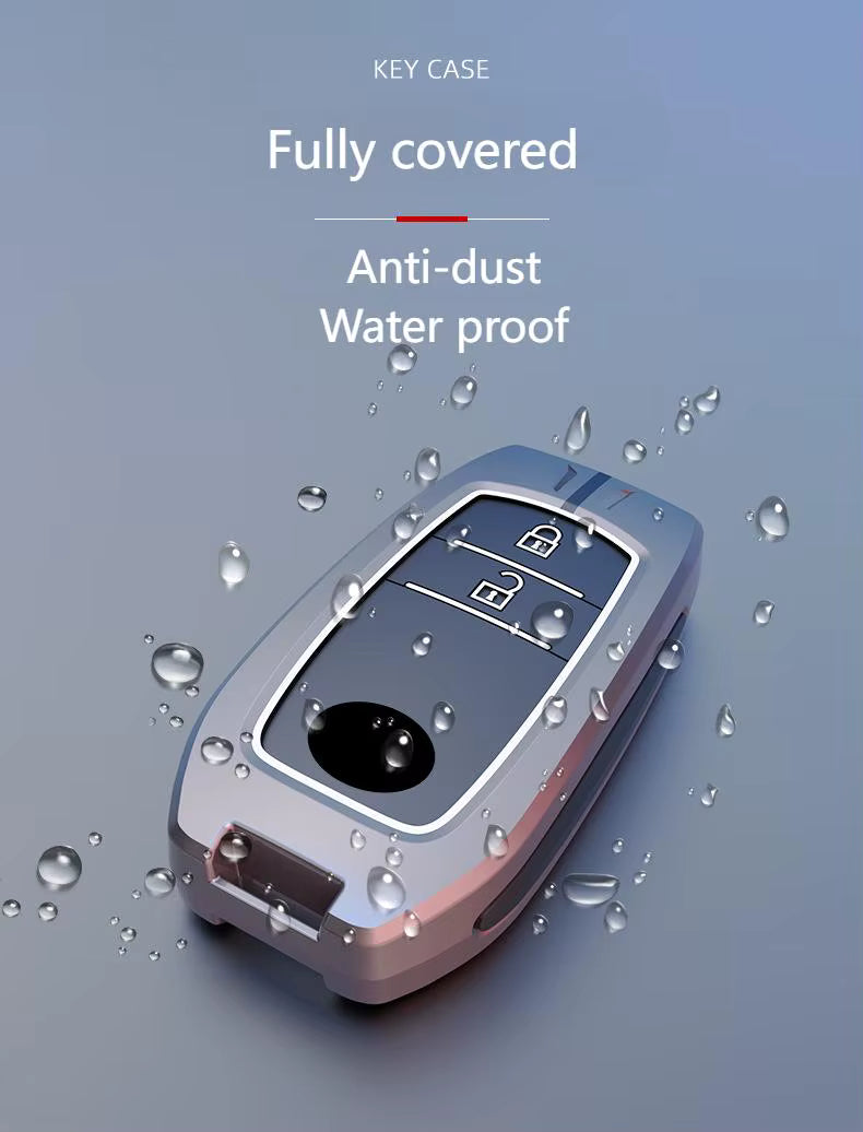 Metal Silicone Car Key Cover Compatible For Toyota: Innova Crysta, Innova HyCross, Hilux (2 button smart key)