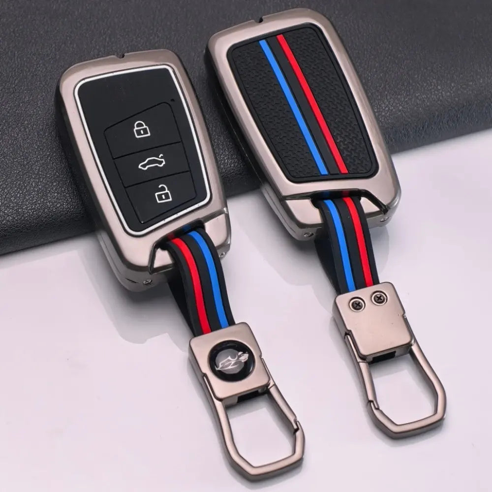 Metal Silicone Car Key Cover Compatible For Skoda Kushaq | Superb | Kodiaq | Slavia | Volkswagen Tiguan | Virtus 3 Button Smart Key