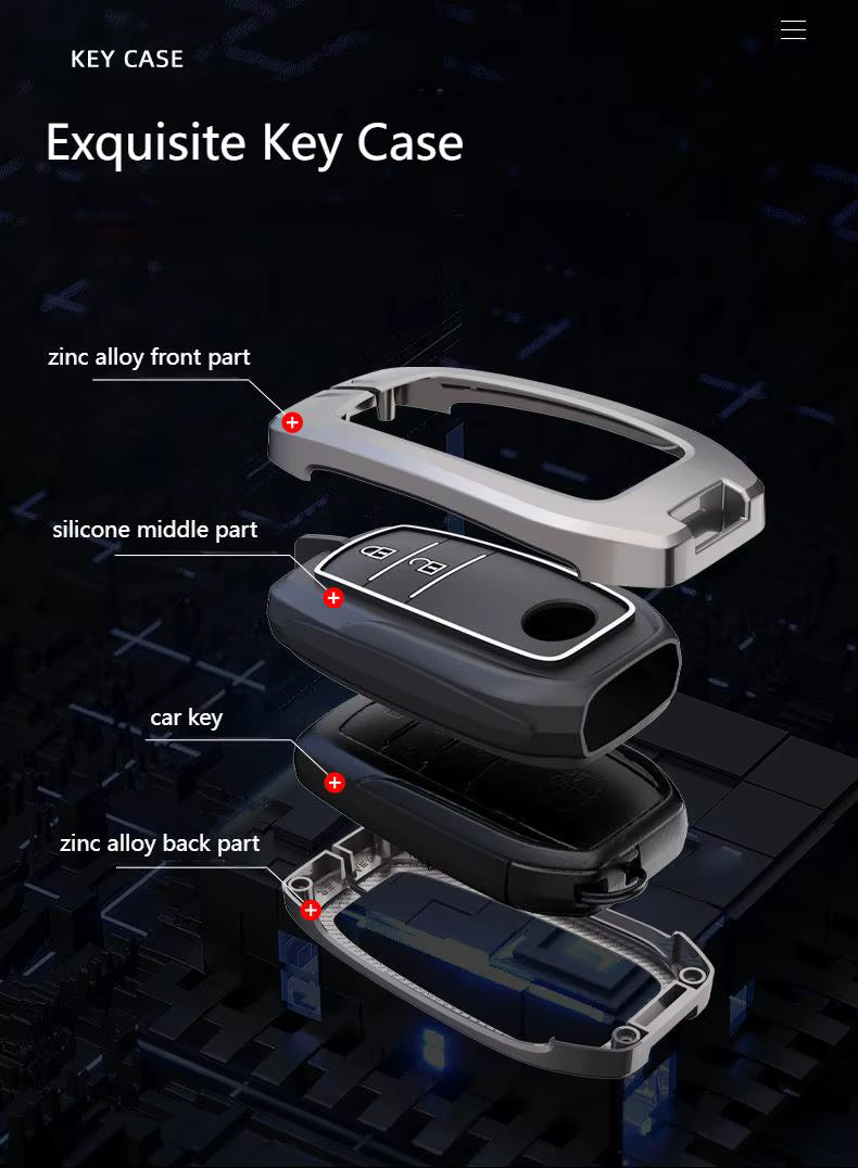 Metal Silicone Car Key Cover Compatible For Toyota: Innova Crysta, Innova HyCross, Hilux (2 button smart key)