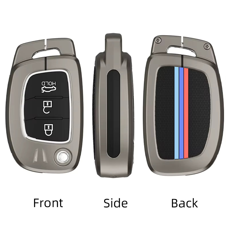 Metal Silicone Key Cover Compatible For Hyundai : Creta, Venue, Tucson, Alcazar, I20, Grand i10, Aura, Xcent, Exter