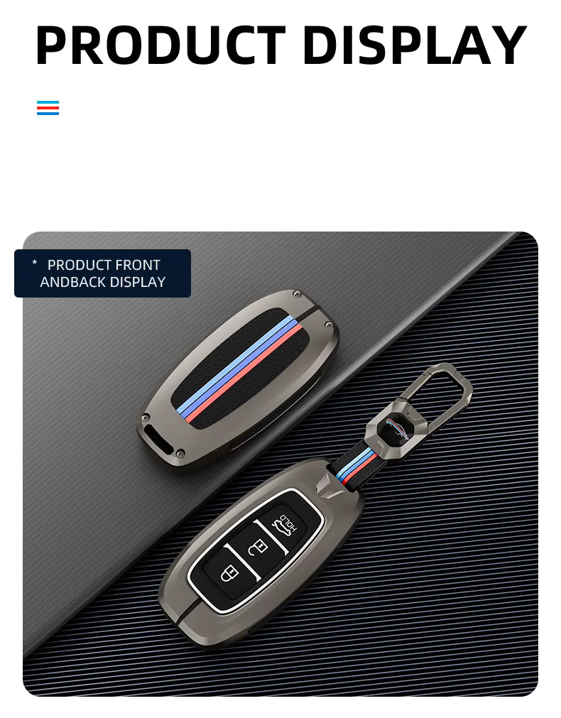 Metal Silicone Car Key Cover Compatible For Hyundai : i20, Kona, Verna 2018 onwards (3 button smart key)