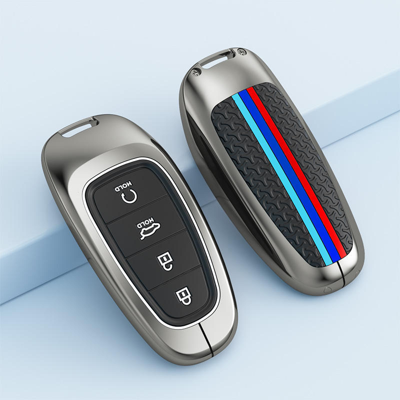 Metal Silicone Key Cover Compatible For Hyundai Tucson - 4 Button Smart Key