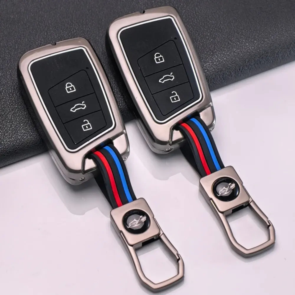 Metal Silicone Car Key Cover Compatible For Skoda Kushaq | Superb | Kodiaq | Slavia | Volkswagen Tiguan | Virtus 3 Button Smart Key