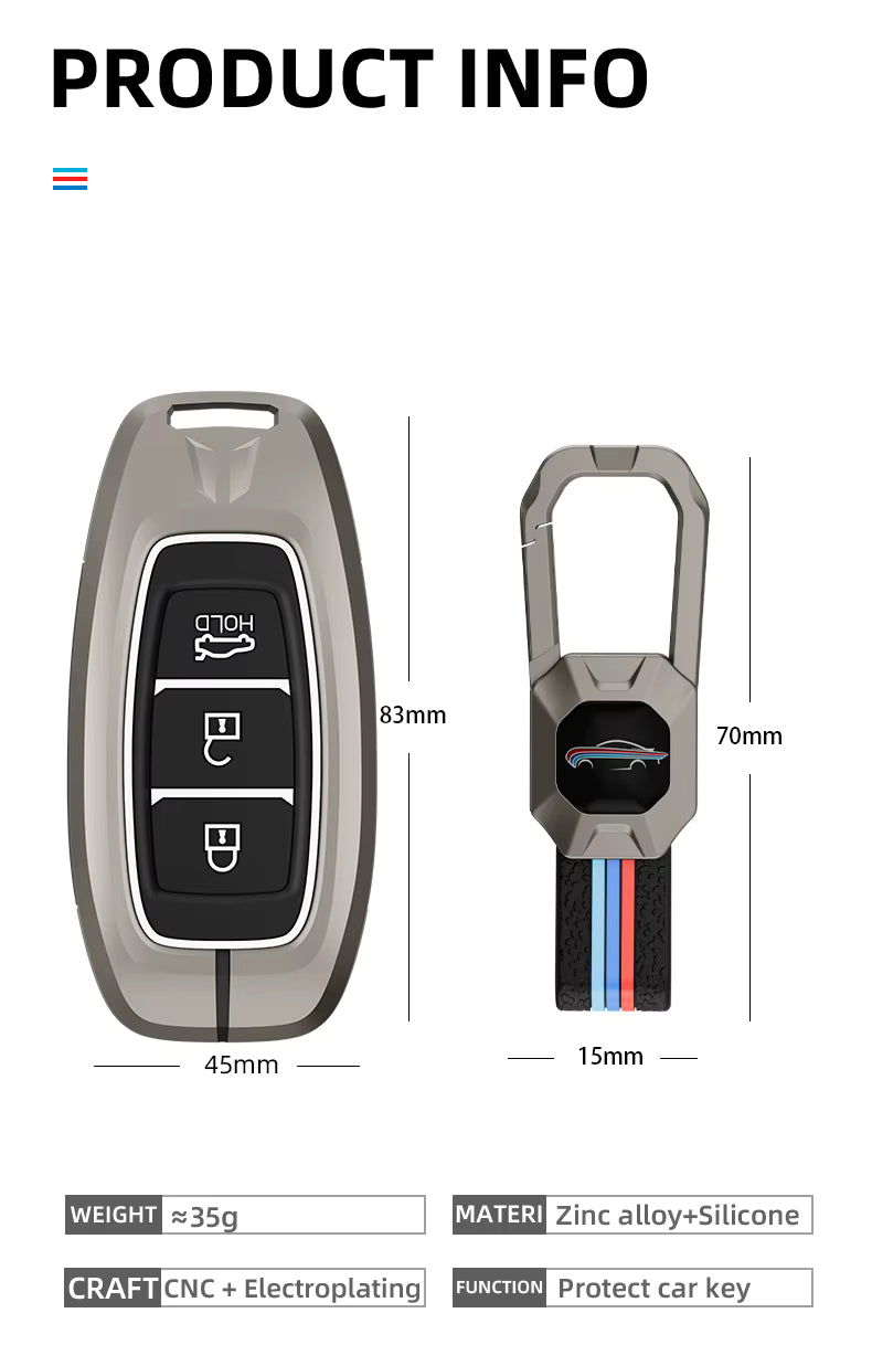 Metal Silicone Car Key Cover Compatible For Hyundai : i20, Kona, Verna 2018 onwards (3 button smart key)