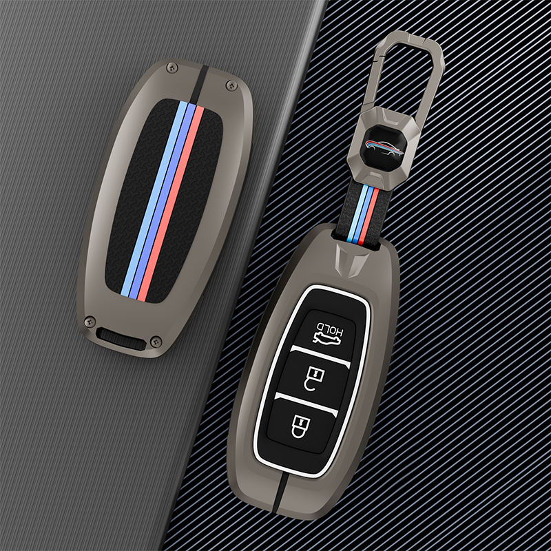 Metal Silicone Car Key Cover Compatible For Hyundai : i20, Kona, Verna 2018 onwards (3 button smart key)