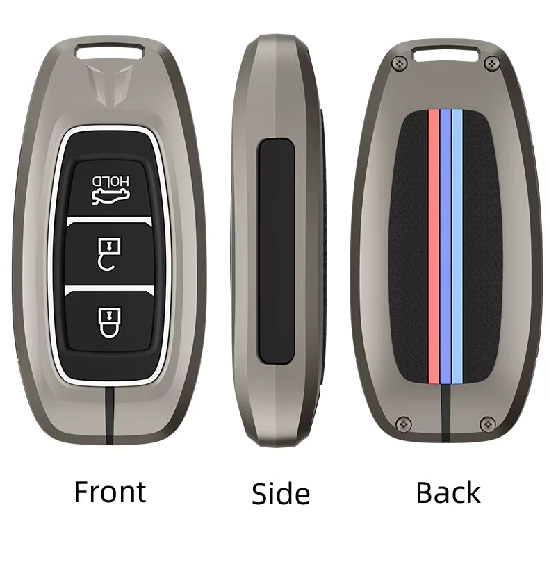 Metal Silicone Car Key Cover Compatible For Hyundai : i20, Kona, Verna 2018 onwards (3 button smart key)
