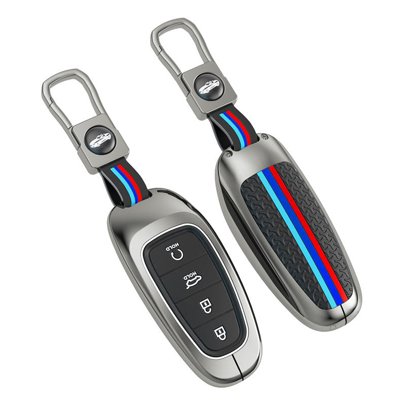 Metal Silicone Key Cover Compatible For Hyundai Tucson - 4 Button Smart Key