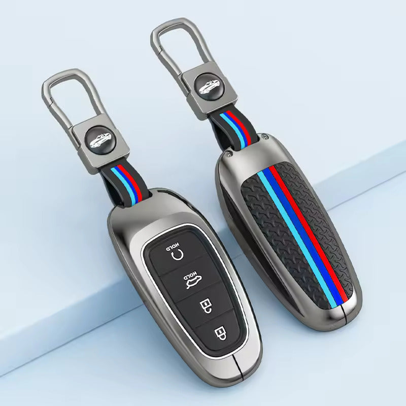 Metal Silicone Key Cover Compatible For Hyundai Tucson - 4 Button Smart Key