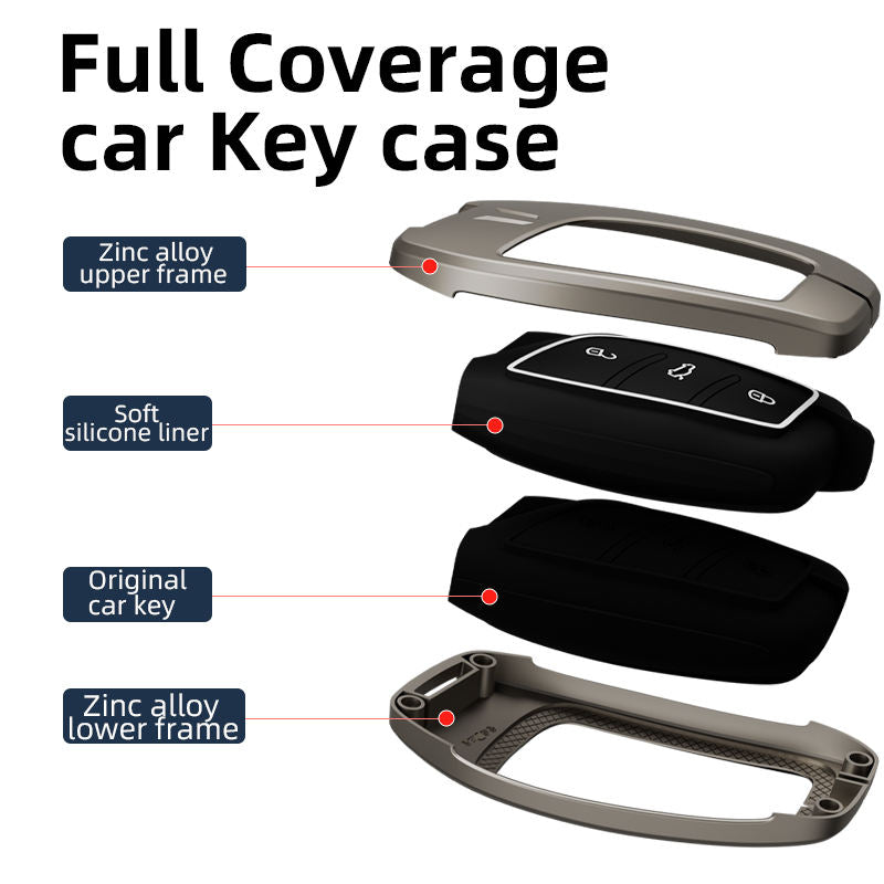 Metal Silicone Key Cover Compatible for MG Astor, MG ZS EV (3 Button smart key)