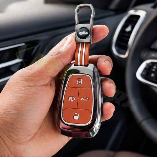 Metal Key Cover Compatible For Tata: Nexon, Harrier,Tiago, Tigor BS6, Tigor EV, Safari 2021, Altroz, Safari Gold, Gravitas, Punch (4 button smart key)