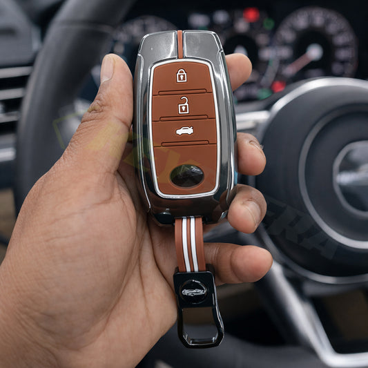Metal Key Cover Compatible For Toyota: Innova Crysta, HyCross, Hilux, Fortuner, Legender, Land Cruiser, Camry (3 button smart key)