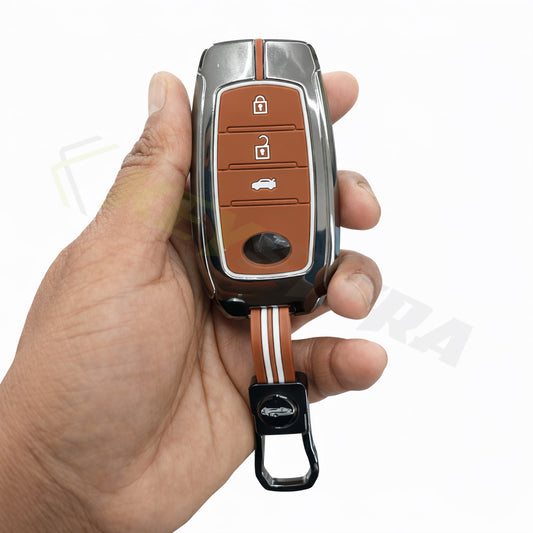 Metal Key Cover Compatible For Toyota: Innova Crysta, HyCross, Hilux, Fortuner, Legender, Land Cruiser, Camry (3 button smart key)