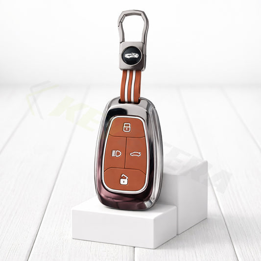Metal Key Cover Compatible For Tata: Nexon, Harrier,Tiago, Tigor BS6, Tigor EV, Safari 2021, Altroz, Safari Gold, Gravitas, Punch (4 button smart key)