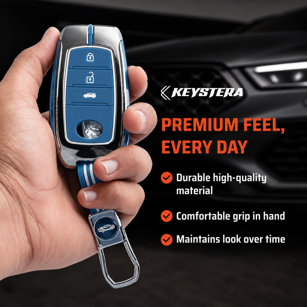 Metal Key Cover Compatible For Toyota: Innova Crysta, HyCross, Hilux, Fortuner, Legender, Land Cruiser, Camry (3 button smart key)