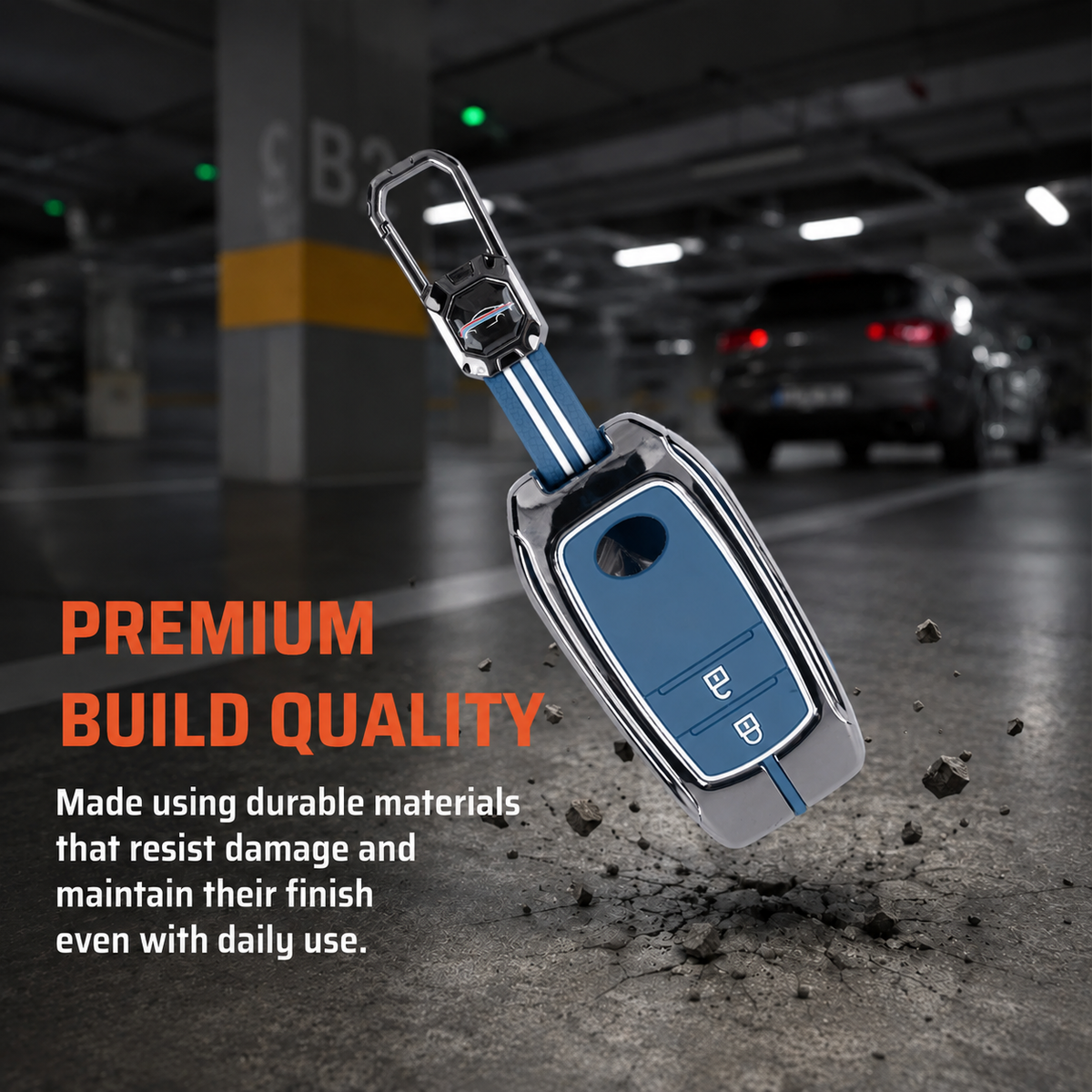 Metal Sapphire Key Cover With Key Chain Compatible with Toyota: Innova Crysta, Innova HyCross, Hilux (2 button smart key)