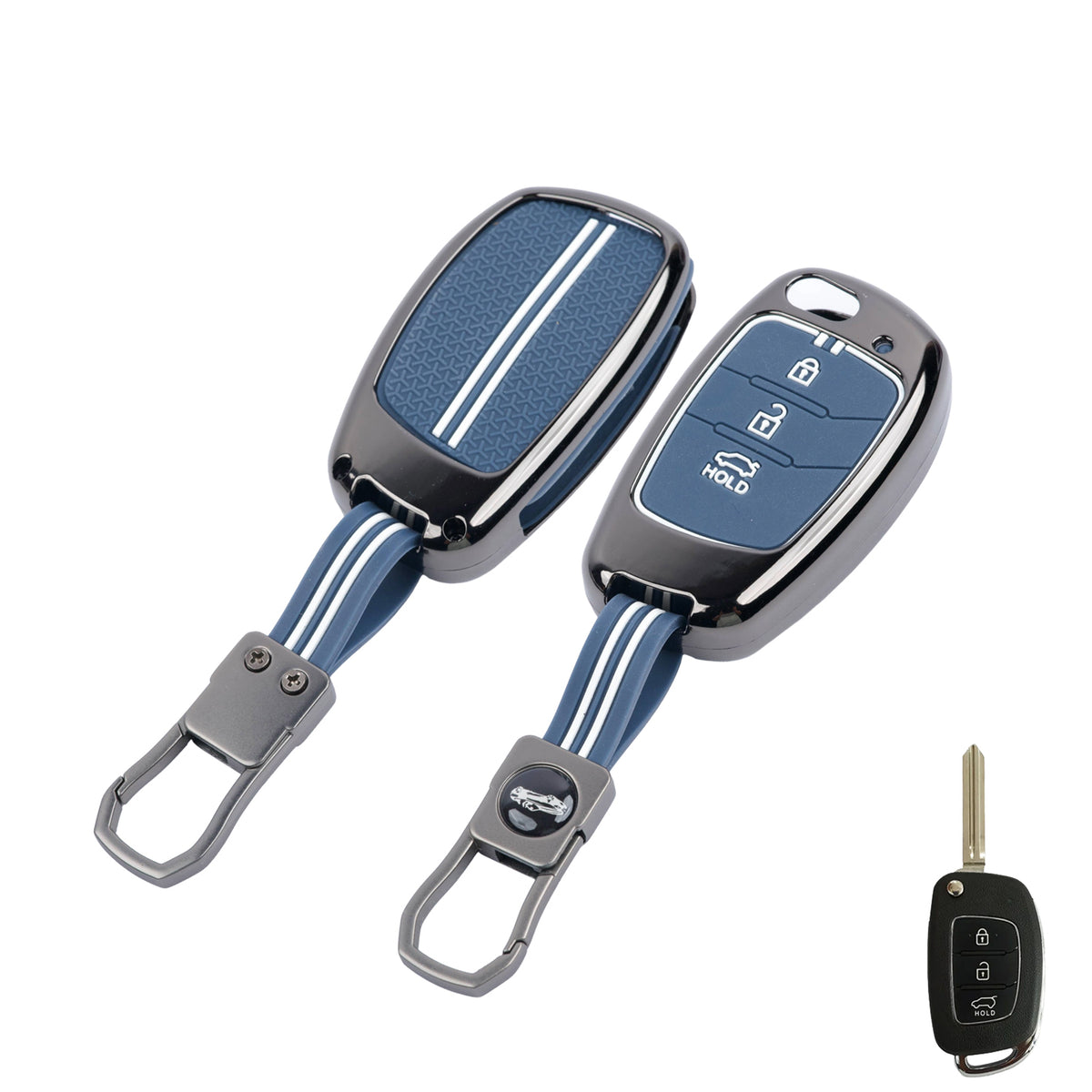 Metal Key Cover Compatible For Hyundai : Creta, Venue, Tucson, Alcazar, I20, Grand i10, Aura, Xcent, Exter 3 button flip key