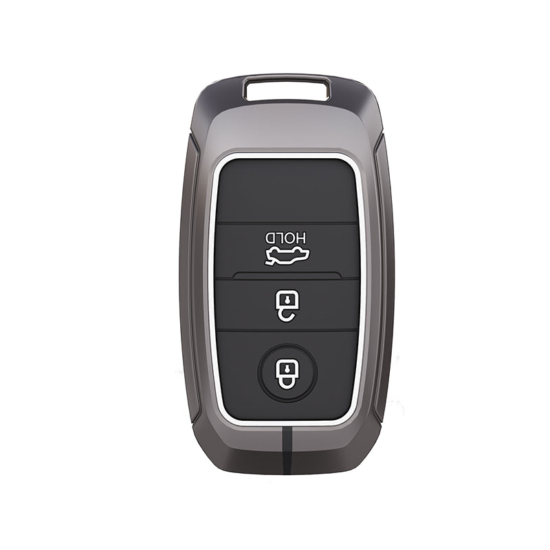 Metal Silicone Car Key Cover Compatible For Kia Seltos, Kia Sonet,Kia Carens,Kia Carnival (3 Button Smart Key)