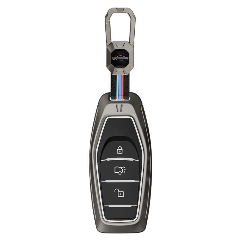 Metal Silicone Key Cover With Key Chain Compatible with Mahindra: XUV500 (3 button smart key)