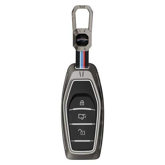 Metal Silicone Key Cover With Key Chain Compatible with Mahindra: XUV500 (3 button smart key)
