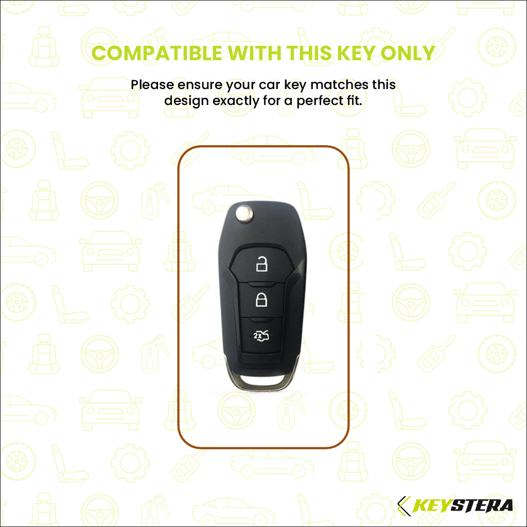 Metal Sapphire Key Cover With Key Chain Compatible with Ford : Figo, Aspire, Endeavour (3 Button Flip Key)