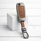 Metal Leather Brown Key Cover Compatible For Ford : Figo, Aspire, Endeavour (3 Button Flip Key)