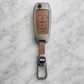 Metal Leather Brown Key Cover Compatible For Ford : Figo, Aspire, Endeavour (3 Button Flip Key)