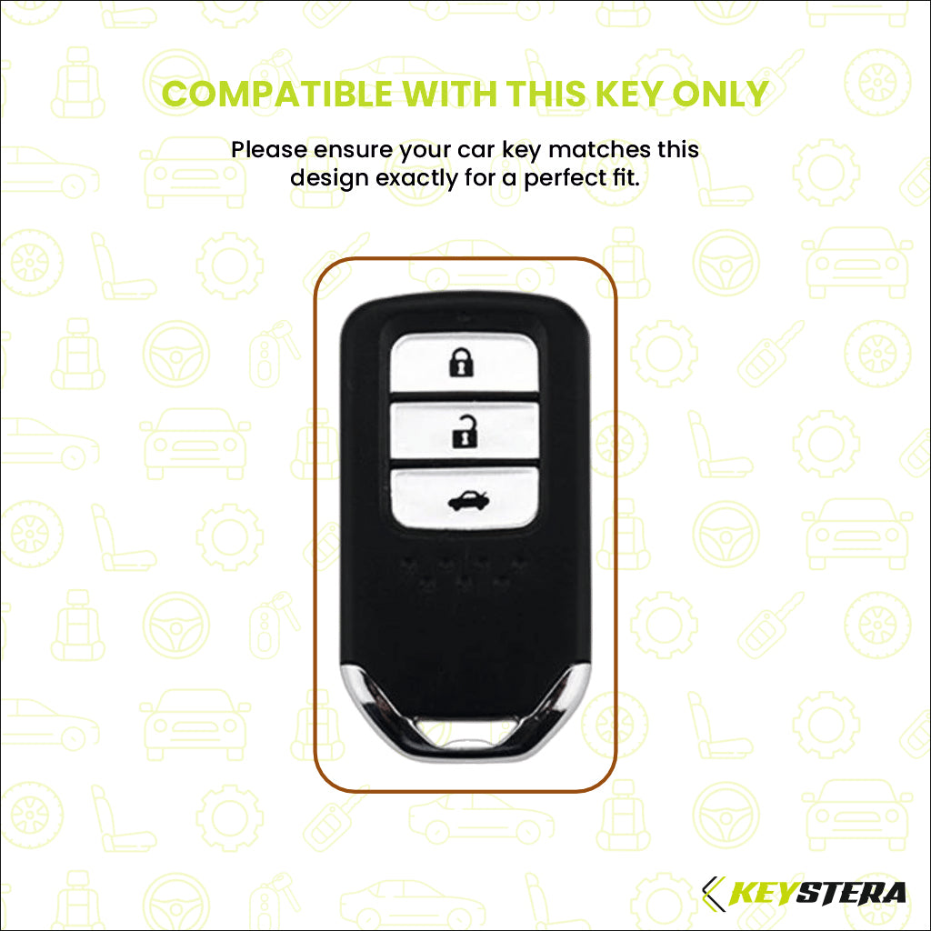 Metal Silicone Key Cover Compatible For Honda: City, Civic, Jazz, Brio, Amaze, Cr-v, Wr-v, Br-v, Mobilio 3 Button Smart Key