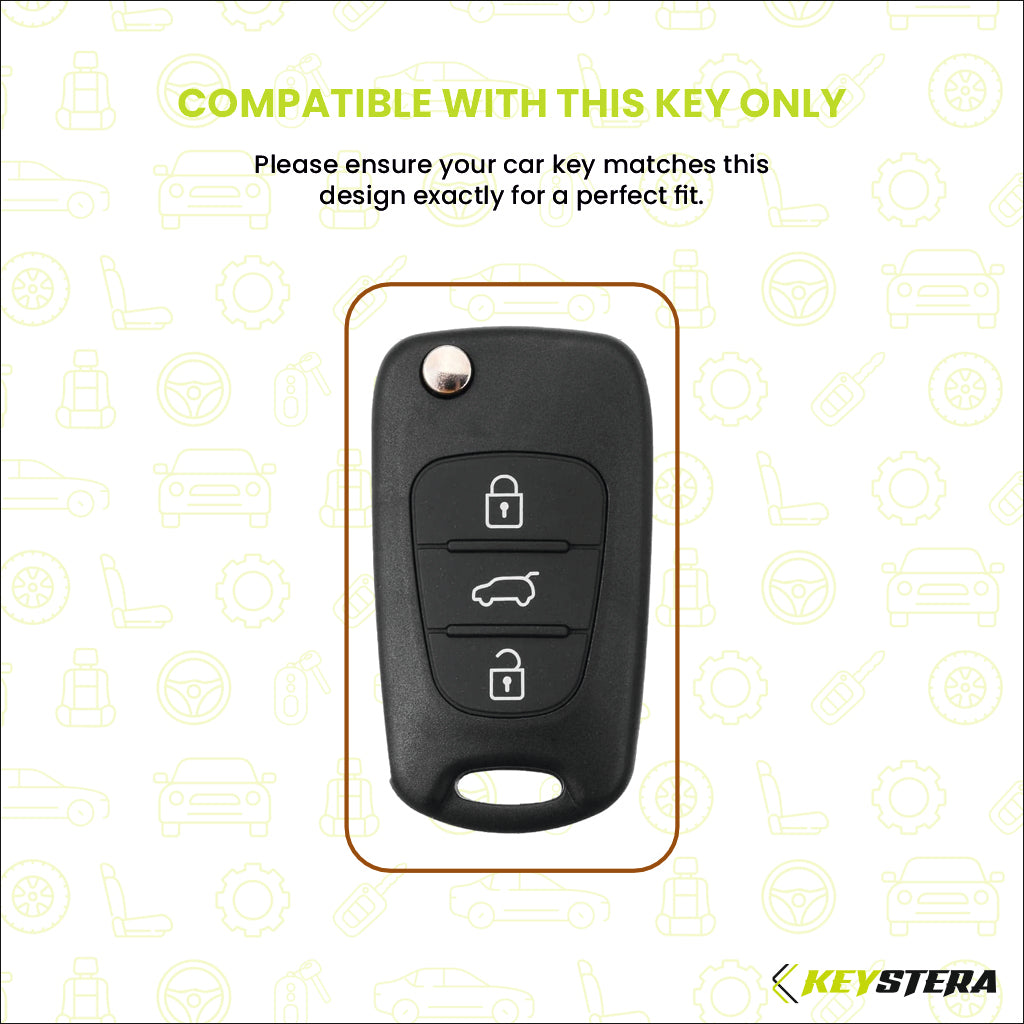 Metal Sapphire Key Cover With Key Chain Compatible For Hyundai Old Verna | Old Elentra | Old i20 | Old i10 (3 button Flip Key)