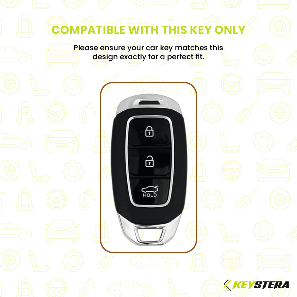 Metal Silicone Car Key Cover Compatible For Hyundai : i20, Kona, Verna 2018 onwards (3 button smart key)