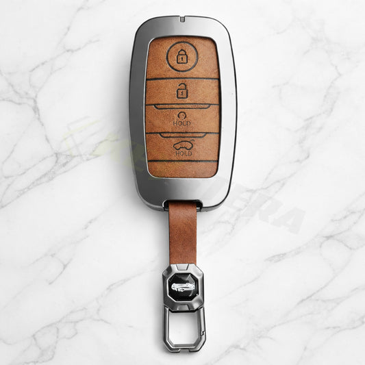 Metal Leather Brown kia : Seltos, Sonet, Carens, Seltos x line, Carnival (4 button smart key)