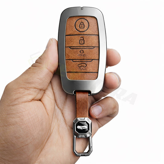 Metal Leather Brown kia : Seltos, Sonet, Carens, Seltos x line, Carnival (4 button smart key)
